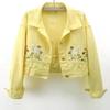 Женская весенняя короткая джинсовая куртка с вышивкой и длинными рукавами, милая свежая куртка с лацканами