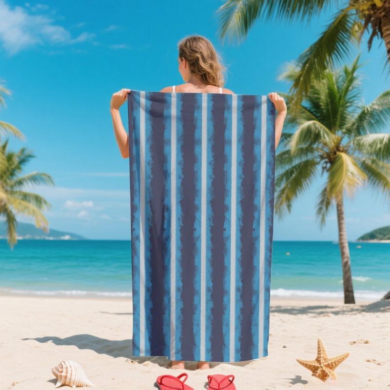 For Fashion Summer Colorful Striped Ultra-Soft Microfiber Beach Towel Quick-drying Silver Ion Antibacterial Cross-Border