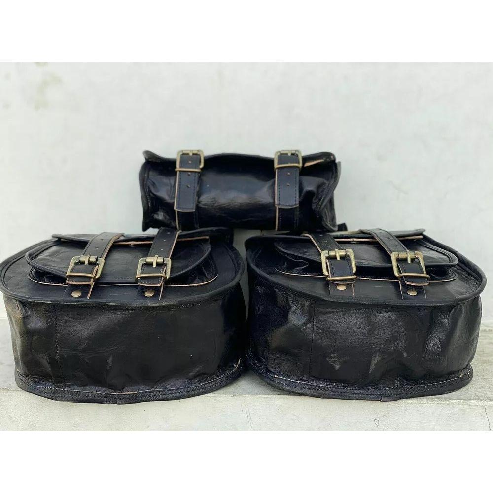 Кожаные сумки для мотоциклов, сумки-мешки, багажники, набор из 3 предметов, новые, черные