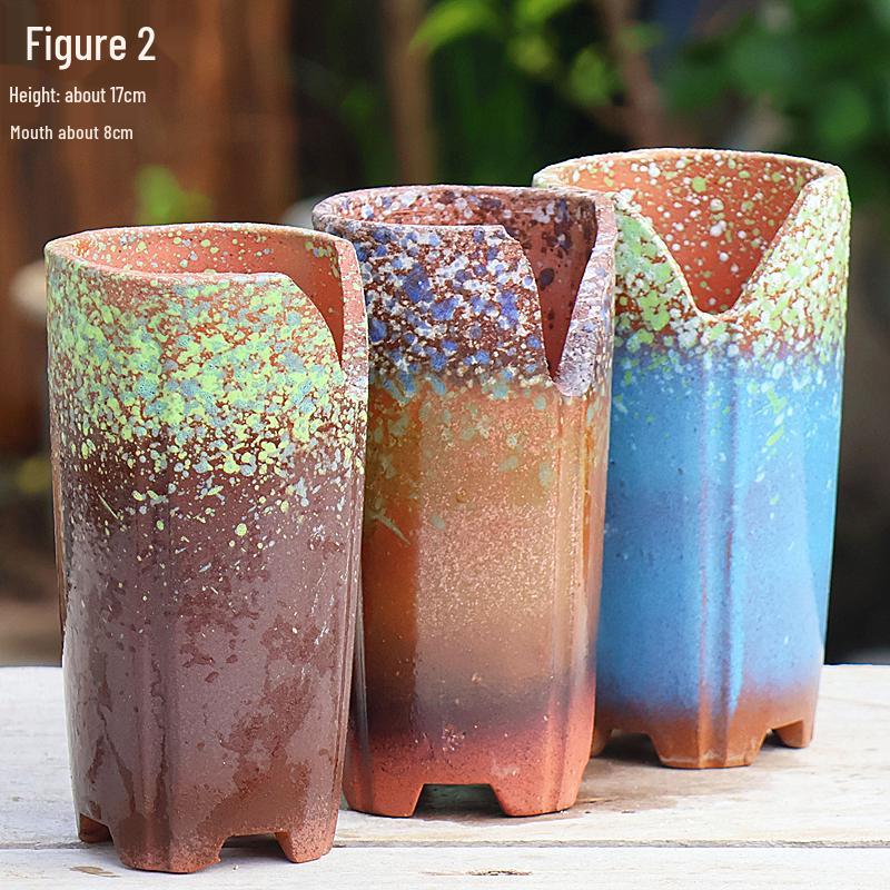 Терракотовый горшок для суккулентов ручной работы, большой квадратный с глянцевой глазурью и дышащим дизайном.