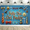 Мужской гобелен ко Дню отца, синий «Feliz Dia Del Padre» с инструментами, галстуками и аксессуарами, Праздничное настенное искусство для вечеринки