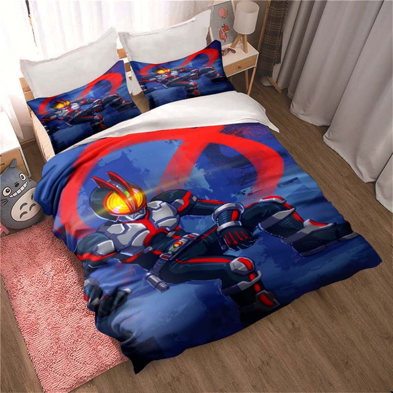 Masked Rider themed bedding set with duvet cover and pillowcases – suitable for single, double, king, and queen beds. A festive