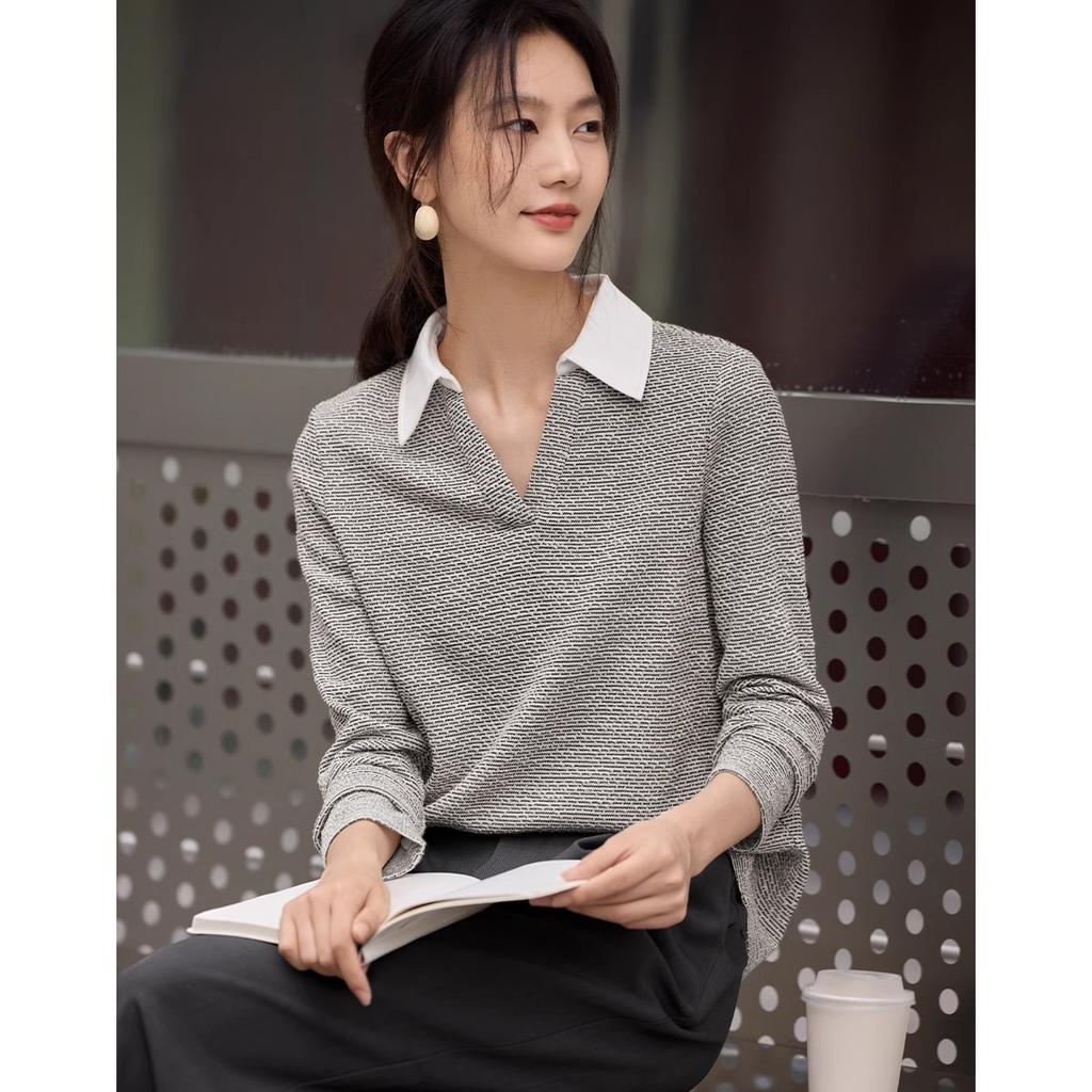 Маленькая контрастная трикотажная футболка с длинными рукавами в стиле аромата для женщин, новый весенний топ