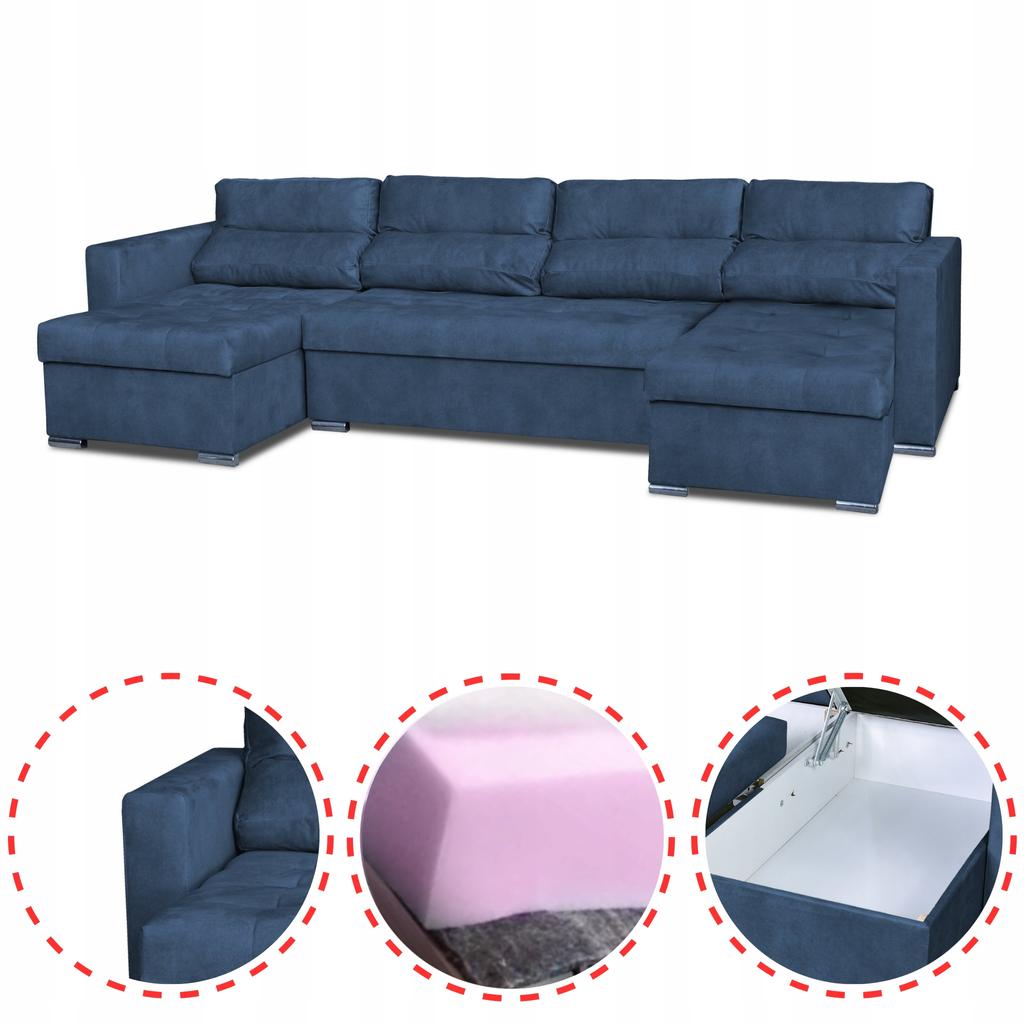 Varius BIG Corner Sofa Bed with Sleeping Containers Family Furniture Navy Blue