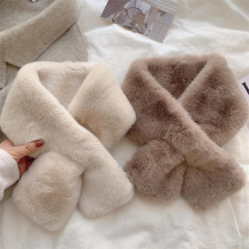 Women's Winter Plush Thickened Scarf - Korean Style Pure Color Rex Rabbit Fur Collar