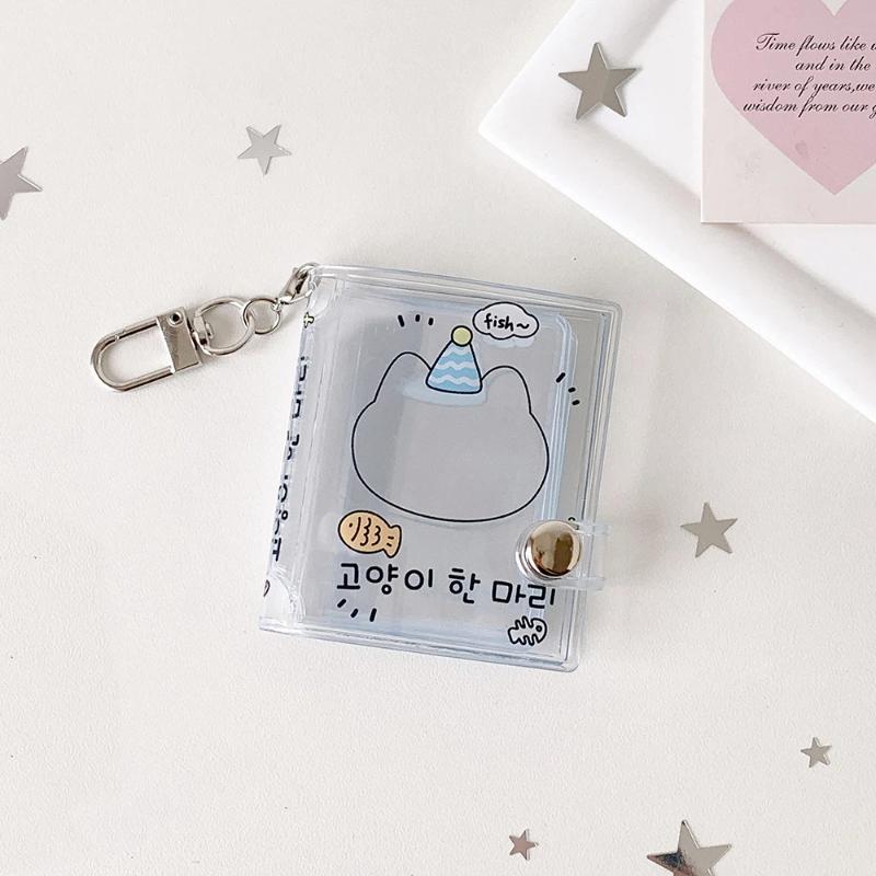 2-in-1 Mini Photo Storage Holder Portable 2 Inch Photo Album Cute Keychain Pendant for Teen Idol Card Collection Gift