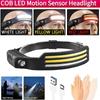 LED COB Headlamp USB Rechargeable Super Bright Camping Flashlight XPE Motion Sensor Dimmable Light For Outdoor Walking Hiking