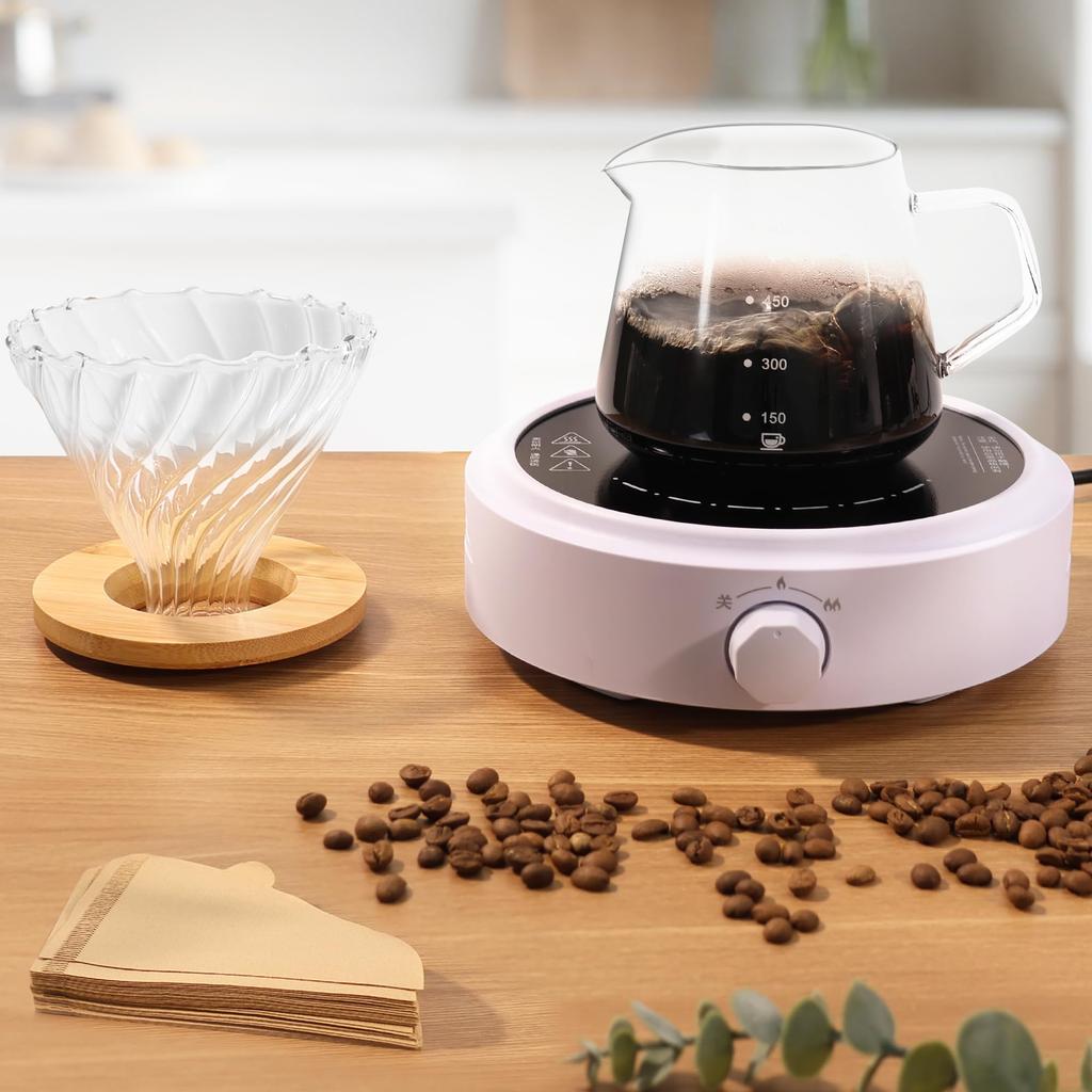 FGIUKC Coffee Glass with Bamboo 600ml Capacity with Serves V60 Coffee Drip Perfect for Cafes and Coffee Shops Server, Heat-Resistant Holder,