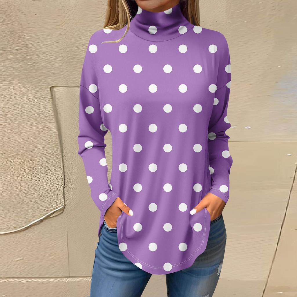 Футболки для женщин, осенние повседневные рубашки с длинными рукавами, толстовка с винтажным принтом, топ с высоким воротом, пуловер