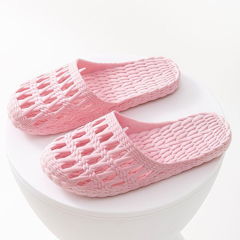 Простые однотонные домашние пластиковые туфли для женщин, дышащие прохладные тапочки на лето