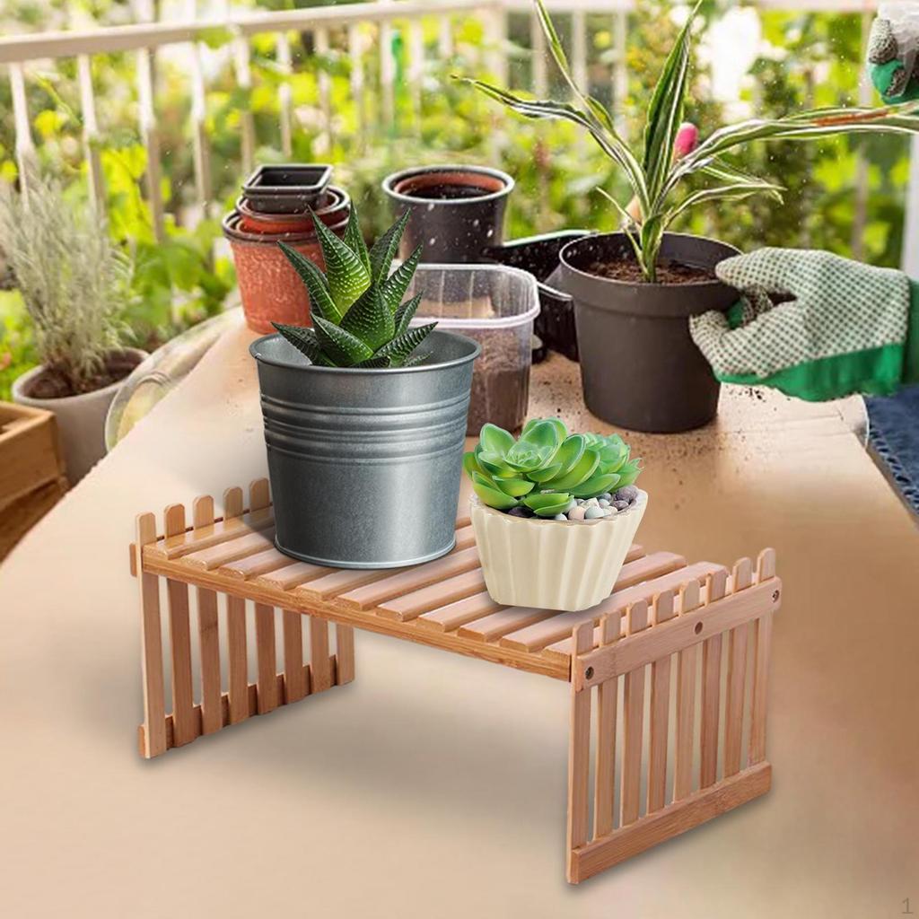 Desktop Flower Stand Pot Display Rack Wood Shelf Tabletop Plant for Balcony