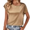 Летний женский однотонный повседневный топ с круглым вырезом, рукавами «летучая мышь» и атласным имитацией шелка, блузки и рубашки с короткими рукавами