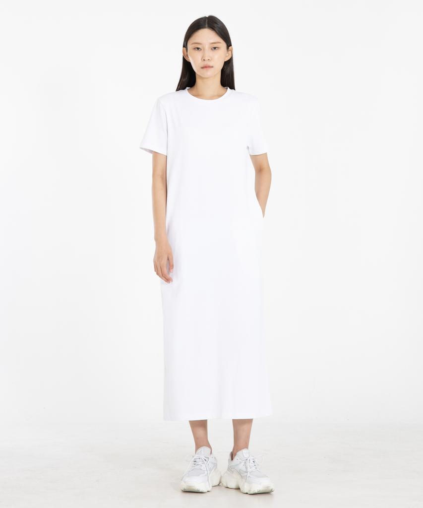 Row To Row Wrd051 Knit Cotton Slim Long Dress (White)