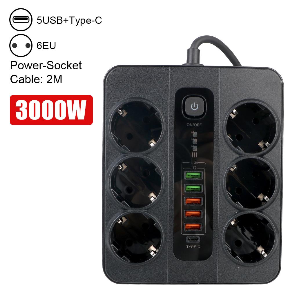 2M кабель USB тип C розетка EU вилка защита от перегрузки 3000 Вт удлинитель розетка с защитным выключателем
