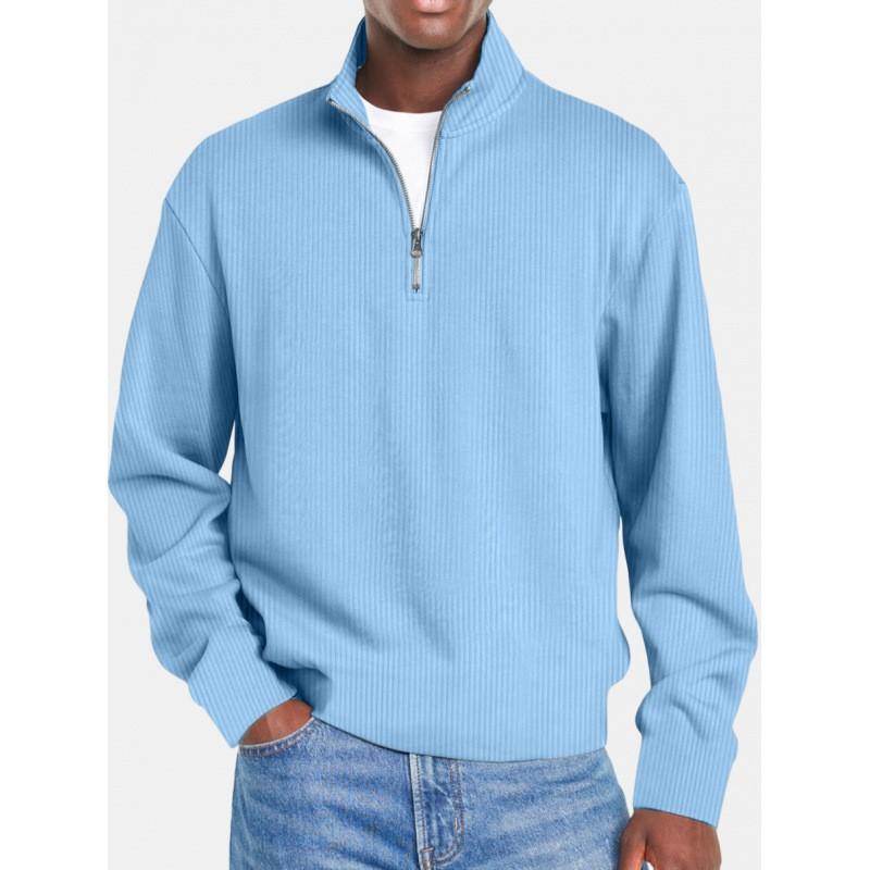 Mens Long Sleeve Zipper Polo Shirt Slim Fit Casual Sportswear Fashion Top