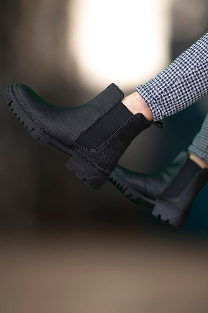 Men's Fashion Faux Leather Flat Heeled Booties Black Zipperless Boots Shoes