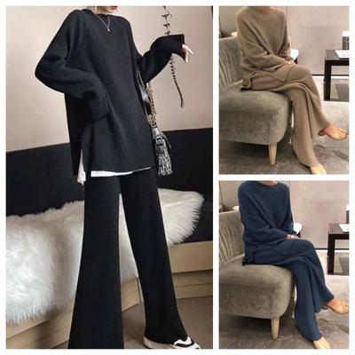 Женские трикотажные наряды, блузка с длинными рукавами и брюки, комплект из двух предметов