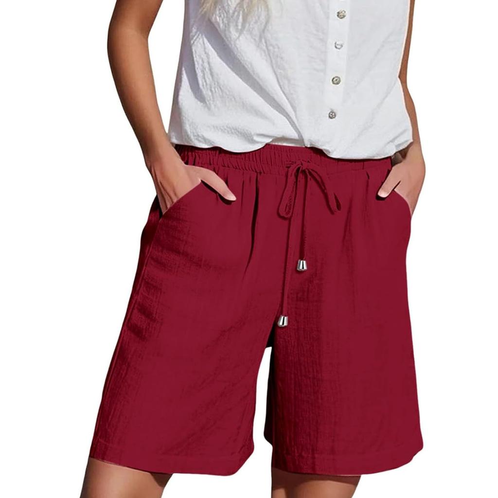 Women Elastic High Waist Pant Casual Fit Wide Leg Long Pants Trousers With Pockets