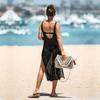 EDOLYNSA Cover-ups Sexy Strap Open Back Knitted Summer Beach Mesh Dress Crochet Tunic Women Beachwear Swimsuit Cover Up Sarongs Q902