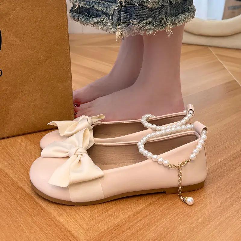 Fashion Cute Gold Japanese Style Lolita Shallow Women's Flat Shoes Elegant and Fashionable Chic Point 2025 Trend Slip On Ladies Footwear