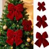 Vintage Christmas Red Bowknot Pendant Flannelette Bowknot Hanging Pendant Christmas Party Supplies