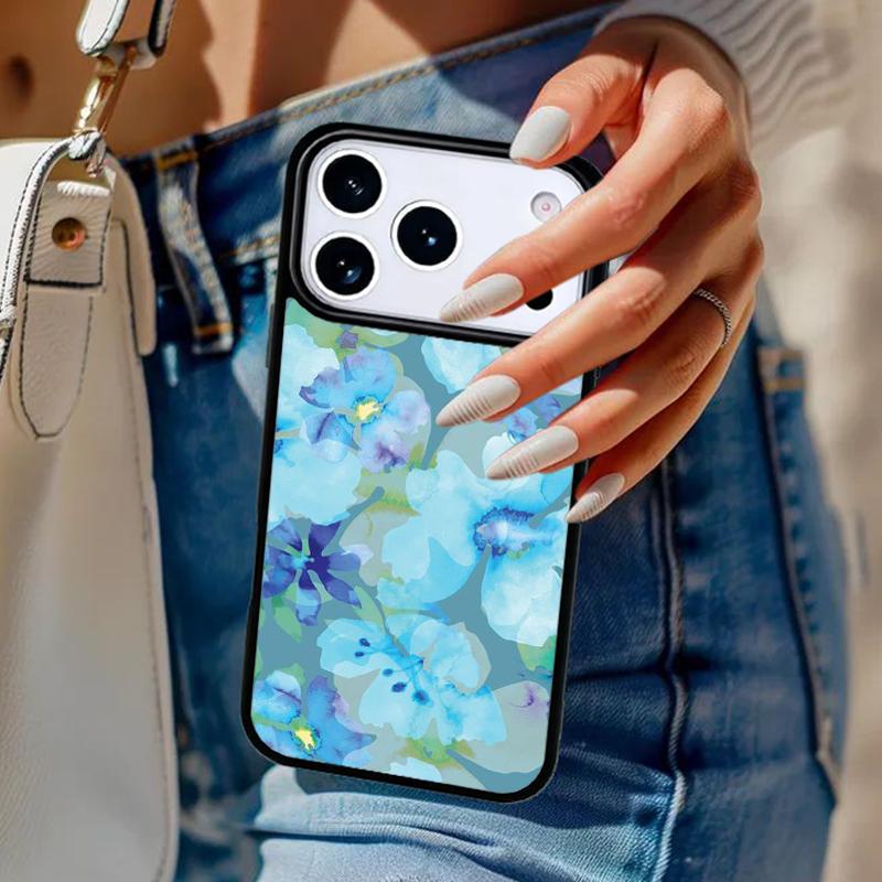 Синий цветочный чехол для телефона для iPhone 17 Air 14 15 13 12 Max Чехол для Apple 14 15 16 16e 11 Pro Max Plus Coque