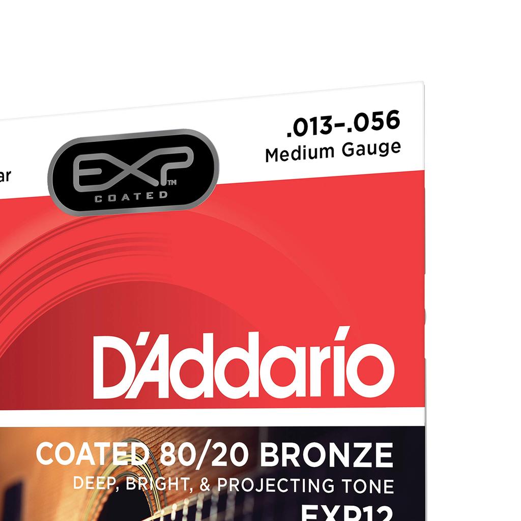 D'Addario EXP12 Acoustic Guitar Strings, EXP Coated Bronze, Medium, .013-.056