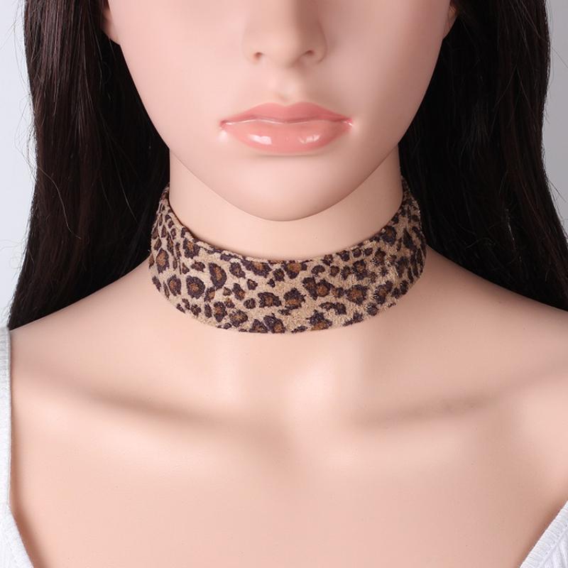 Suede Leopard Print Necklace Necklace Ruffled Choker Wild Pendant Accessories Women's Versatile Collar