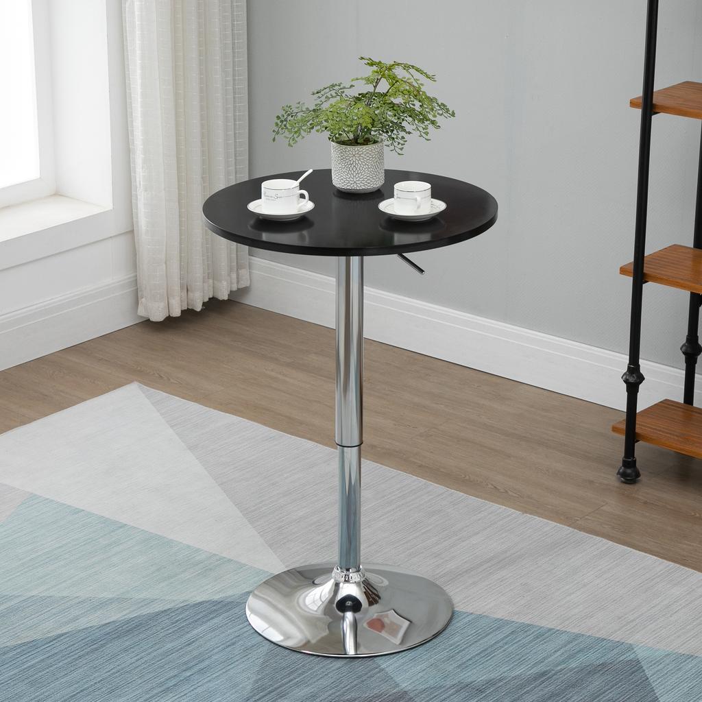 Bar Table Modern Round Dining Table 360 degrees Rotating Table Height-Adjustable Bistro Table Standing Table Kitchen Table Steel Black diameter 61 x