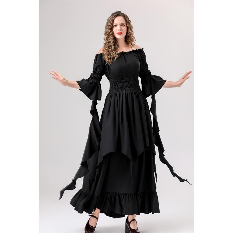 Хэллоуин новое средневековое ретро платье-костюм с великолепным рукавом-рогом, многоцветное