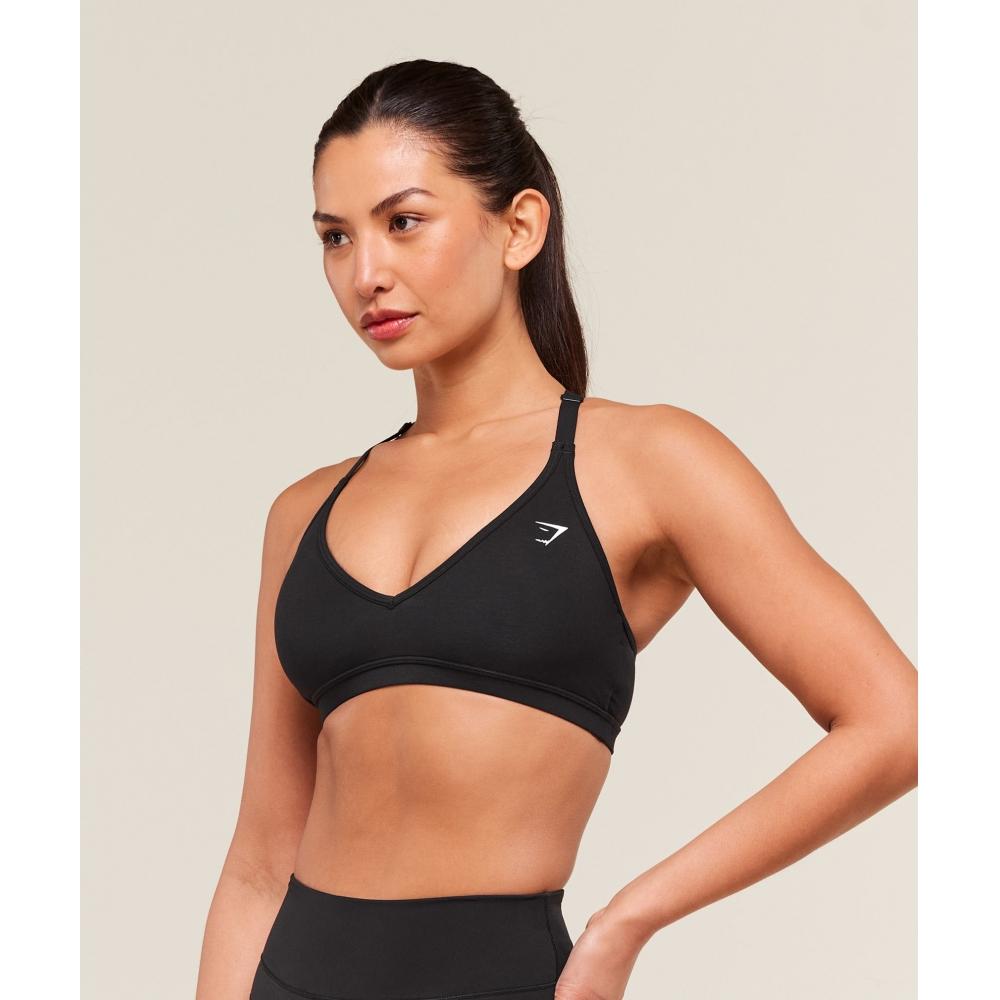 Gymshark Спортивные бюстгальтеры из хлопка с застежкой-борцовкой, черные B3b3c Bb2j