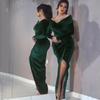Spring and summer new European and American women's clothing temperament golden velvet dress annual meeting cheongsam dress retro evening dress