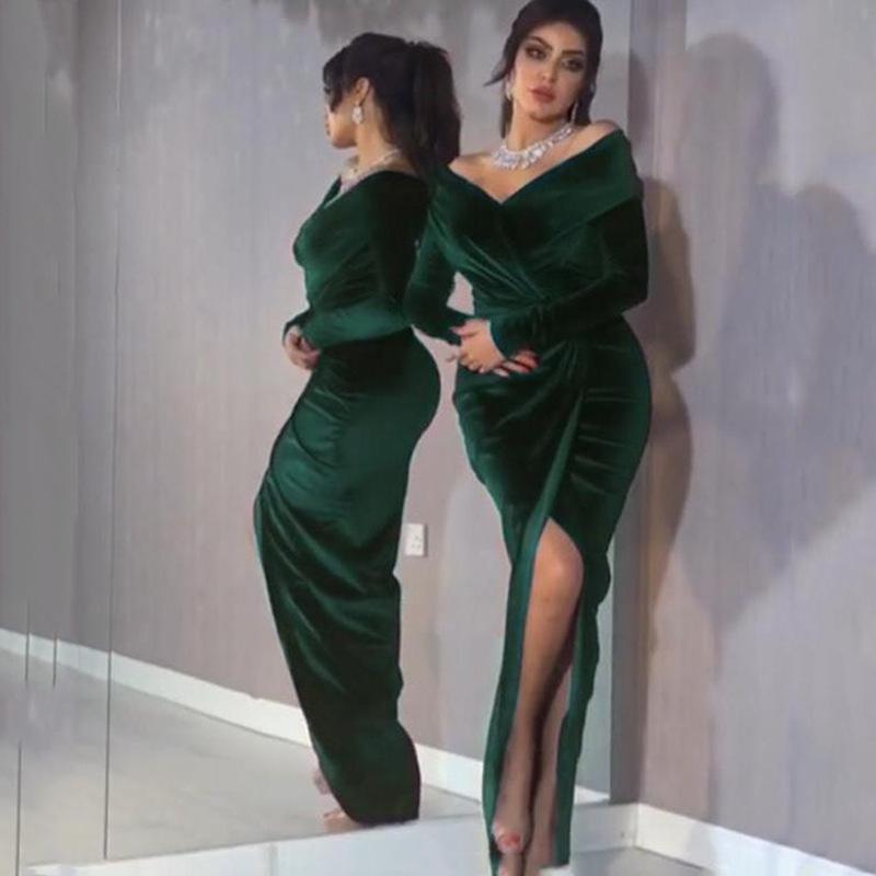 Spring and summer new European and American women's clothing temperament golden velvet dress annual meeting cheongsam dress retro evening dress