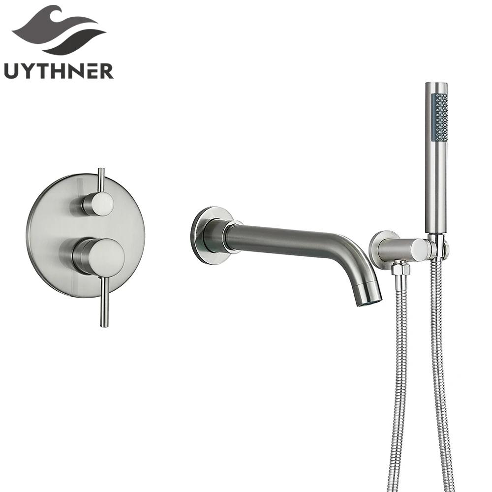 Matte Black Bathroom Shower Systerm Bathtub Faucet Wall Mount Brush Gold 2 Ways Bathtub Mixer Shower Set Mixer Tap