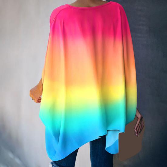 Женская блузка с принтом Tie Dye и рукавом «летучая мышь», осенний пуловер с v-образным вырезом и половиной рукавов, уличная одежда