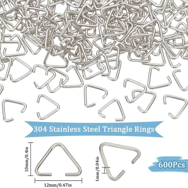 600 Pieces Stainless Steel Triangles Bails Open Rings Connectors for Handmade Earrings Bracelets and Necklaces Set