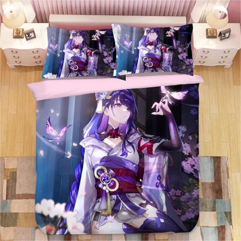 Аниме-персонаж, Наборы постельного белья из микрофибры, Детское постельное белье на молнии, Декор комнаты, Пододеяльник для подростков, взрослых, Фиолетовый‘