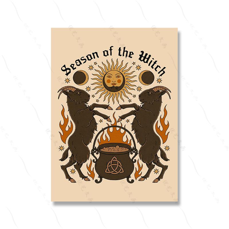 Witch Fortune Sun Moon Stardust Retro Animal Luck Cat Canvas Painting Room Home Decor Tribe Poster Print Vintage Card No Frame