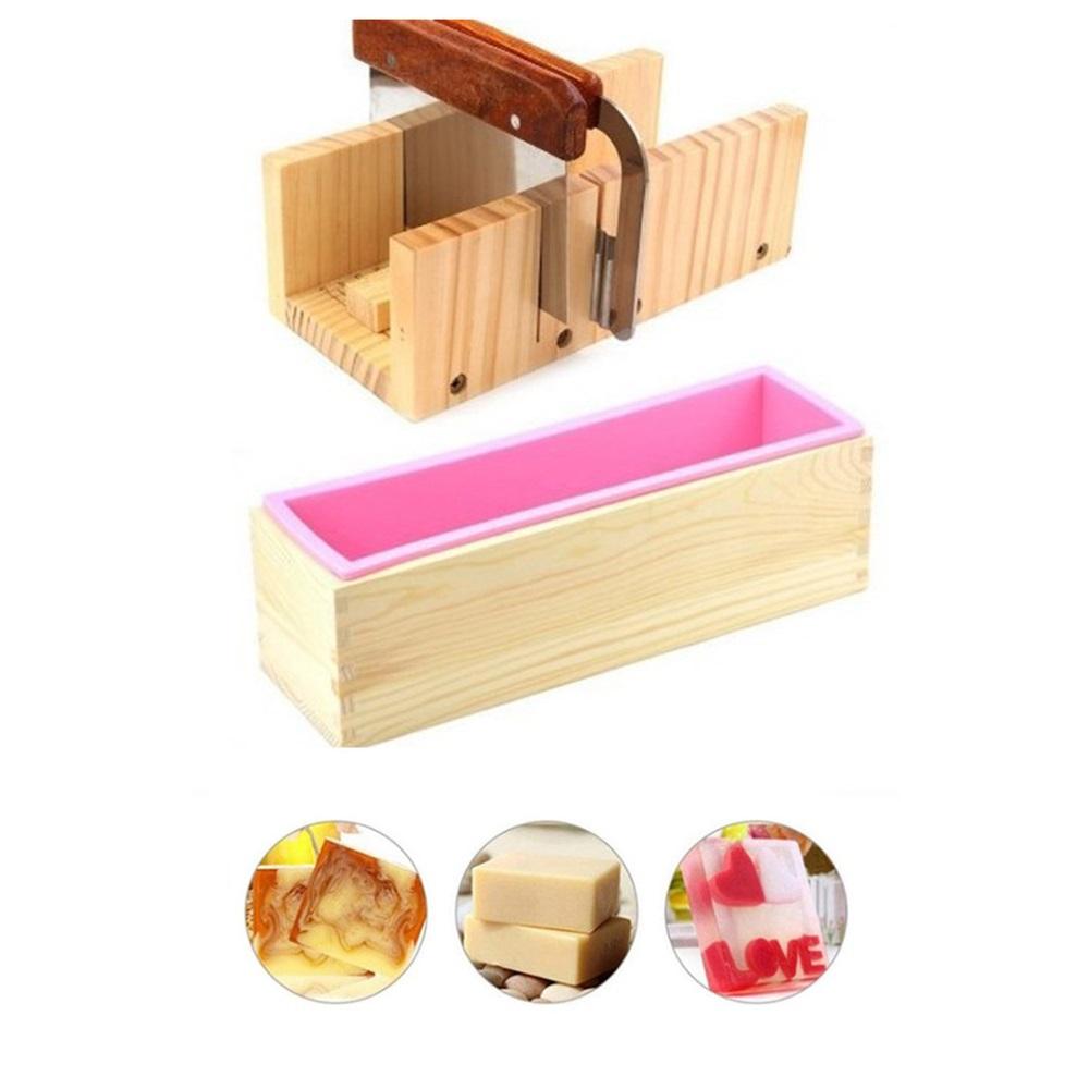 Professional 1200ml Rectangular Soap Mold Kit with Silicone Mould,Wooden Box,Lid & Cutter for DIY Handmade Soap Making,Crafts and Gifts