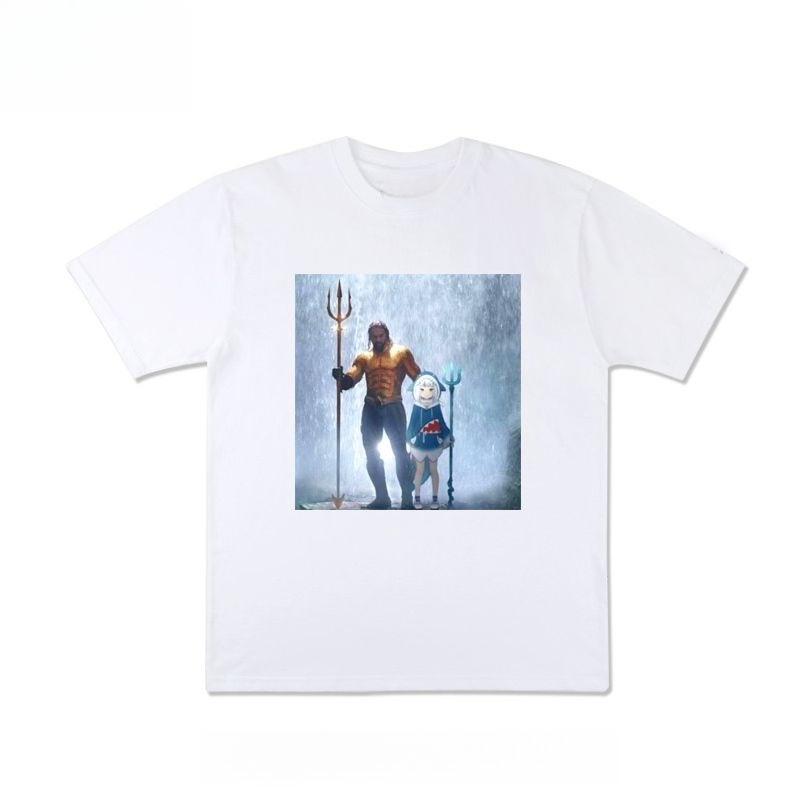 Осень и Зима Европейская и Американская Футболка из Тяжелого Хлопка с Принтом Персонажей 2025 Новые Мужские и Женские Удобные Футболки