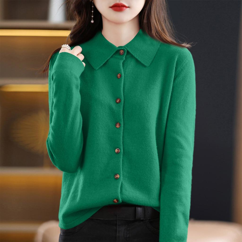 Женский модный повседневный кардиган однотонного цвета свободного кроя с длинными рукавами и отложным воротником