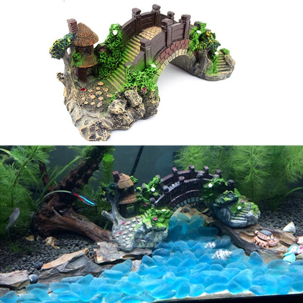 Aquarium Ornament Bridge Resin Rockery Fake Rock Bridges Pavilion Tree Landscape Fish Tank Decoration