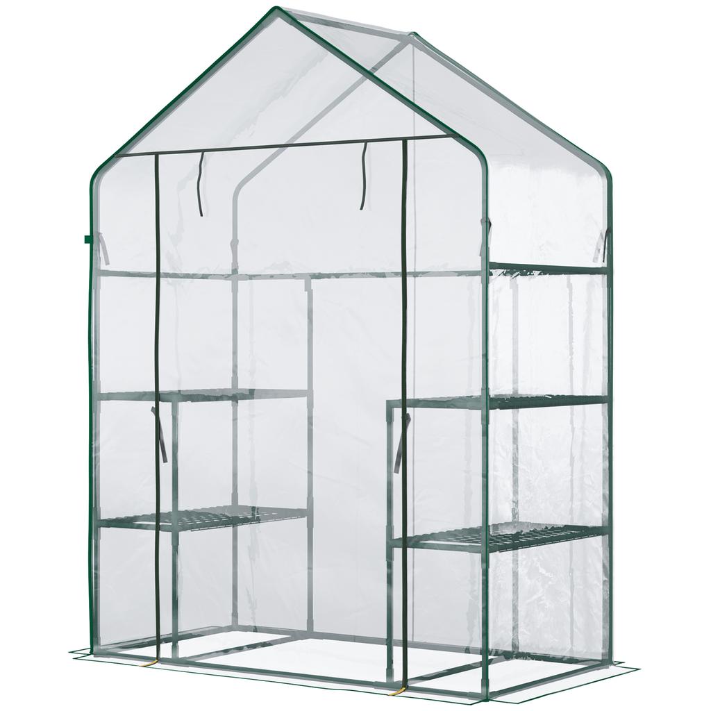 Foil Greenhouse Walk-In Garden House Tomato Greenhouse Hothouse Cold Frame with 6 Shelves Transparent Steel PVC Plastic 142 x 73 x 195 cm