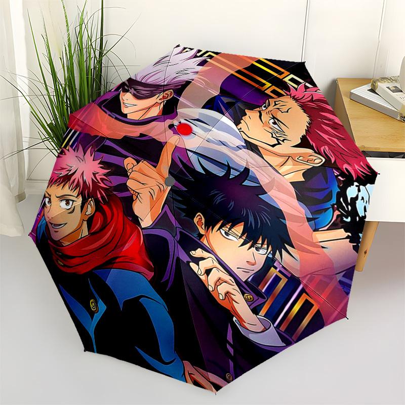 1pc Jujutsu Kaisen Characters Auto Open Close Umbrella Portable 3-Fold Design with 8-Bone Iron Frame, Outdoor Umbrella for Fans, Travelers, Daily Use,