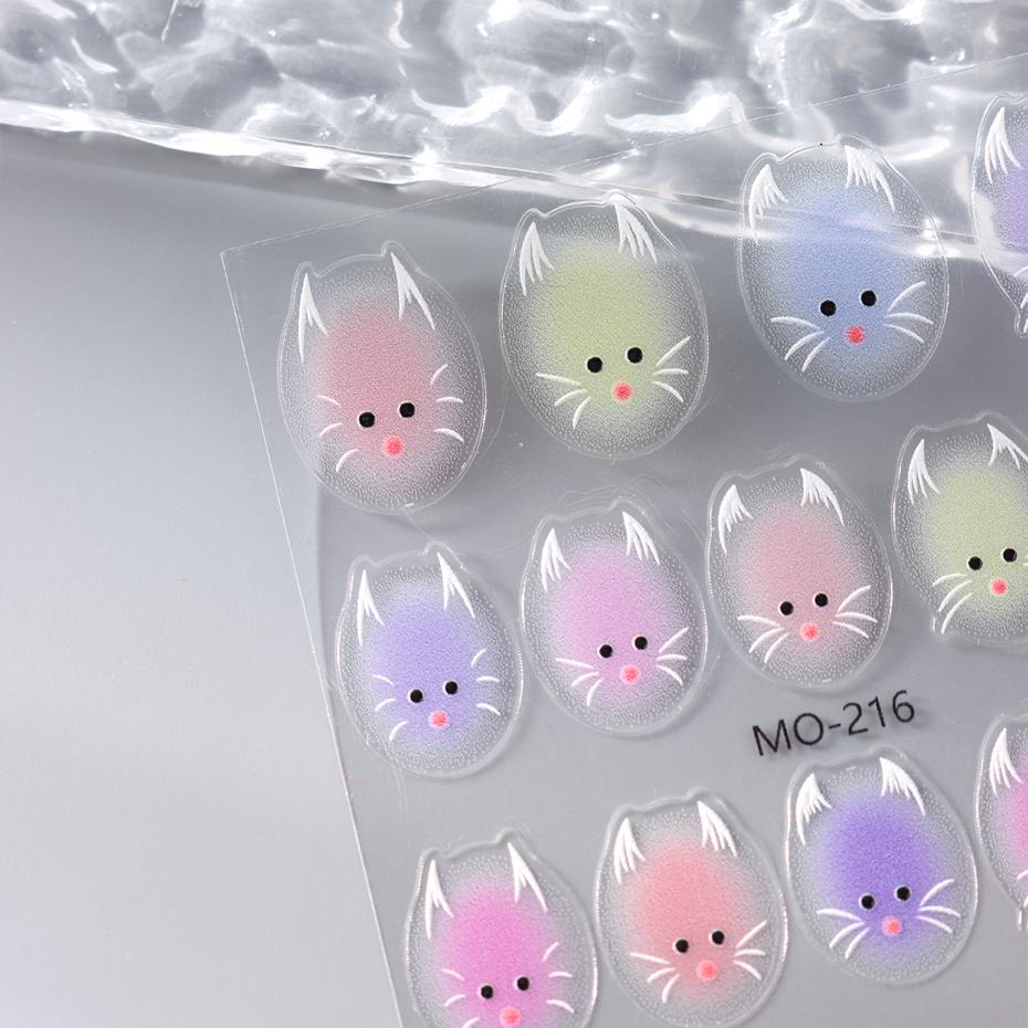 Милые наклейки для ногтей с белым котом, наклейки 5D, котенок, чернила, цветущие цветы, украшения для ногтей, кавайные наклейки для мультфильмов, летний маникюр