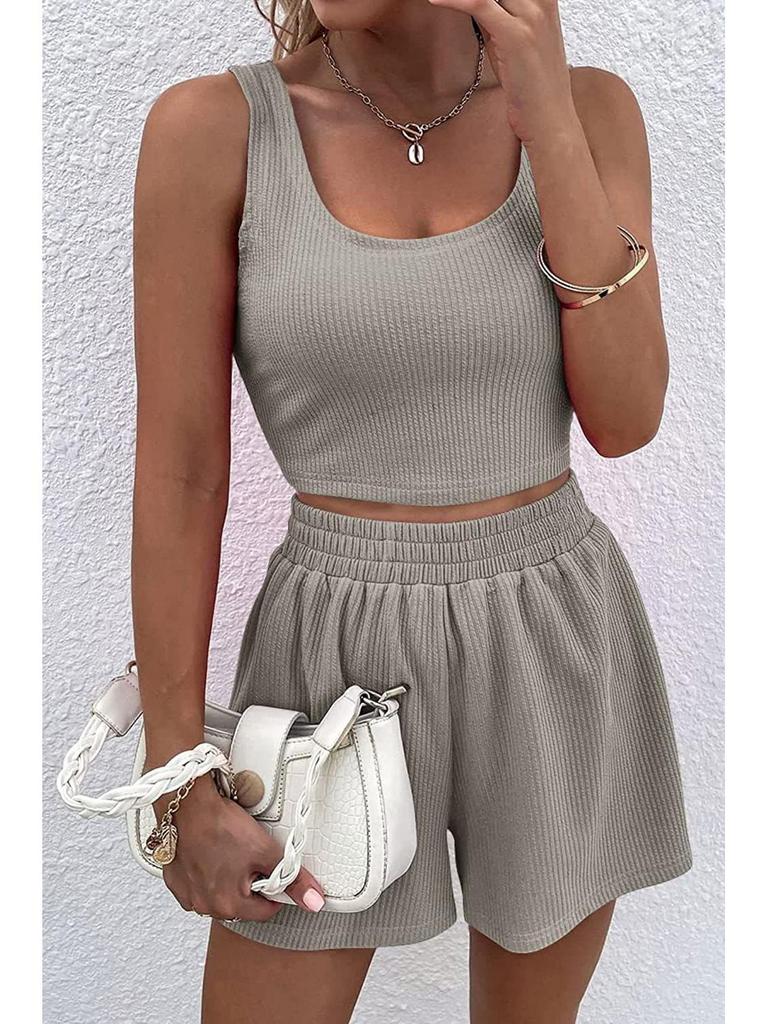 2023 Летний женский трикотажный безрукавный модный повседневный однотонный костюм