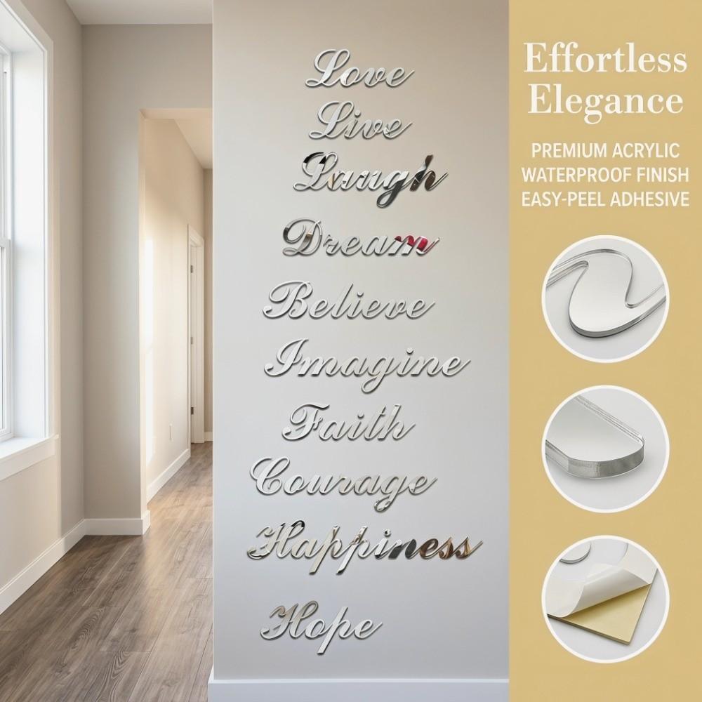 Acrylic Letter Wall Sticker 44.49x5.51in English Letter English Letter Decor Self-Adhesive Silver Gold Home Wall Sticker