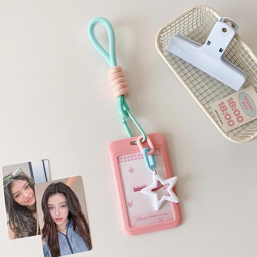 1Pc Cartoon Star Card Holder Candy Color ID Card Sleeve Keychain Hand Rope Identity Credit Cover Case Bank Bus Card Case