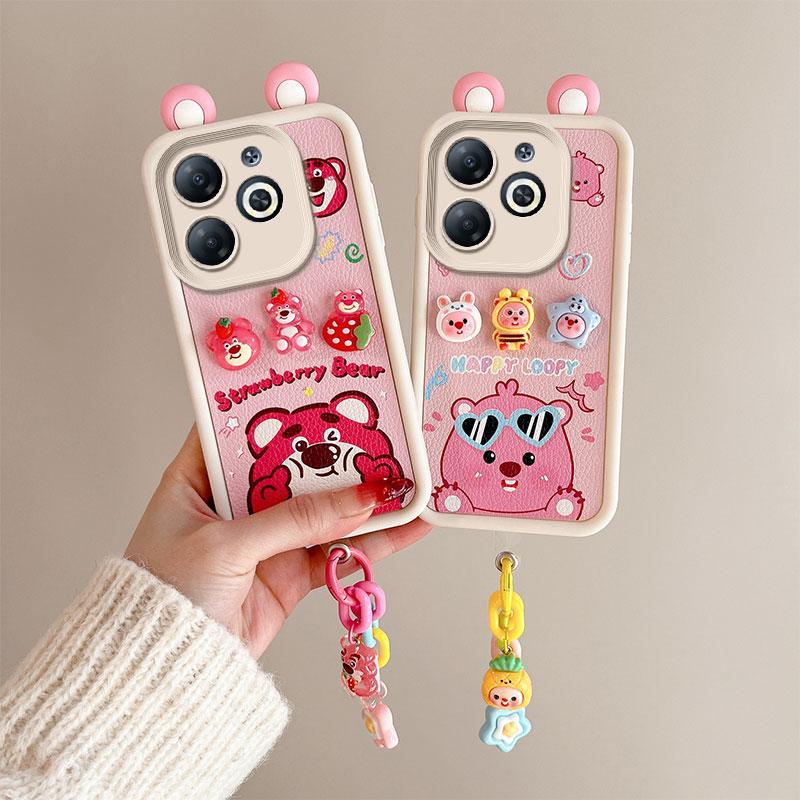 KEYSION Милый чехол с 3D-мультяшным изображением уха для TECNO Spark Go 2024 20 20C с браслетом, силиконовый противоударный чехол для телефона Tecno Pop 8