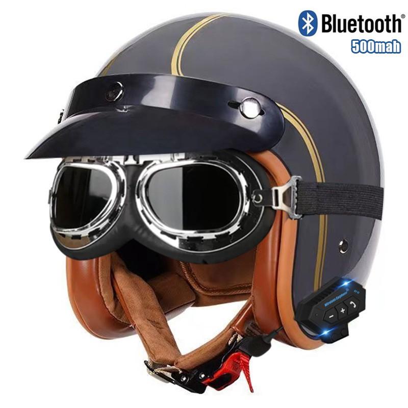 DOT Certified 3/4 Motorcycle Helmet Men Women Retro Style ABS Cruiser Scooter Half With Bluetooth Option